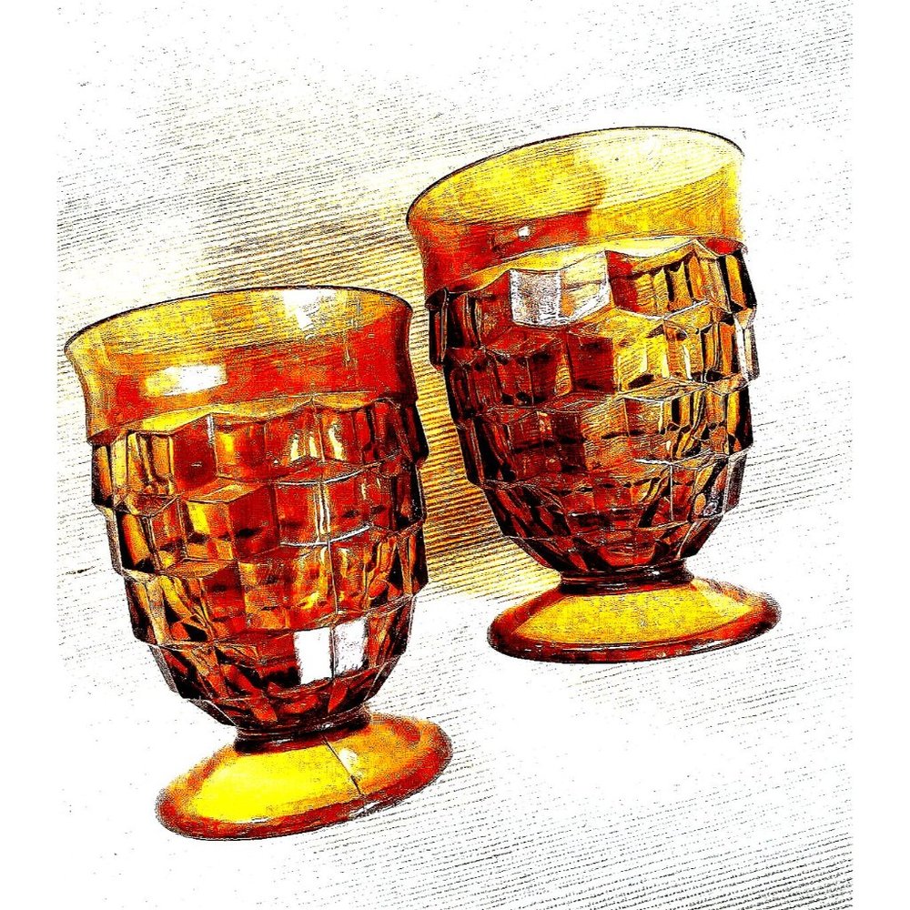 Vintage Indiana Whitehall Amber Cubist Juice Glasses Set 4 or more FINAL PRICE
